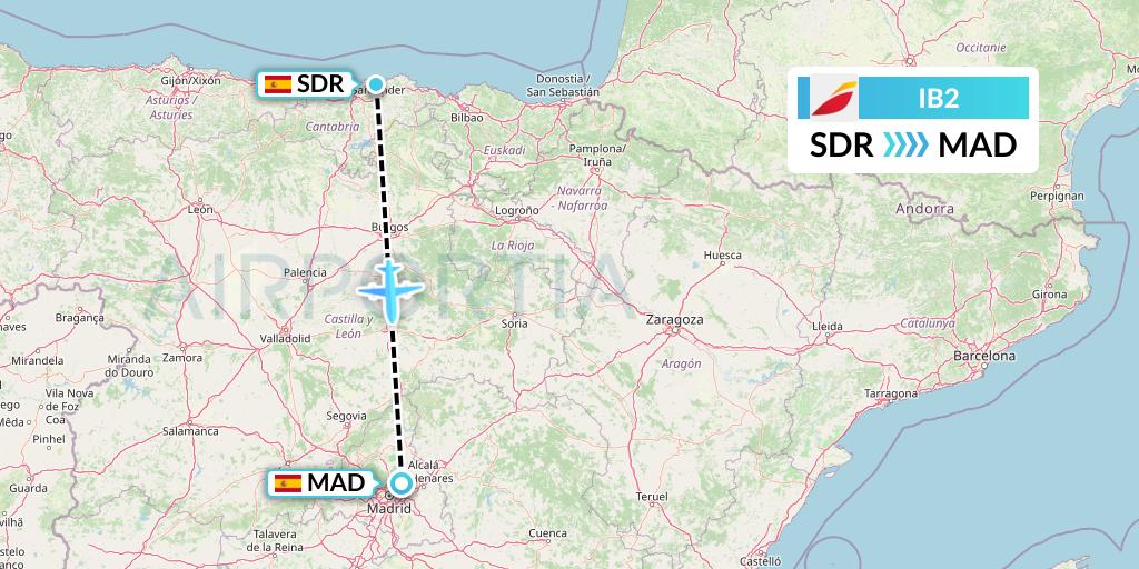 IB2 Iberia Flight Map: Santander to Madrid