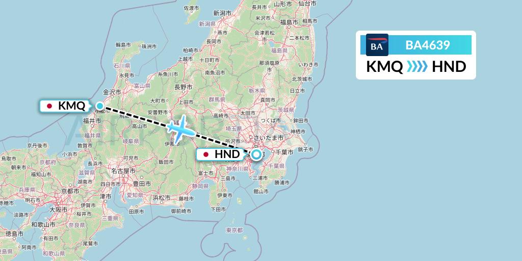 BA4639 British Airways Flight Map: Komatsu to Tokyo