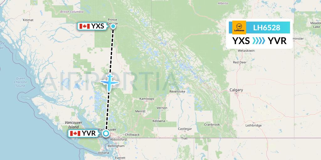 LH6528 Lufthansa Flight Map: Prince George to Vancouver