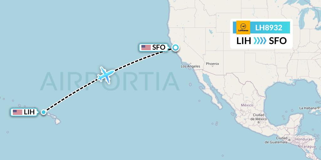 LH8932 Lufthansa Flight Map: Lihue to San Francisco
