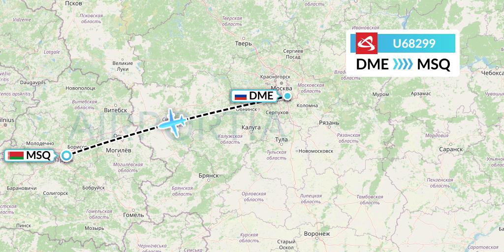 U68299 Ural Airlines Flight Map: Moscow to Minsk
