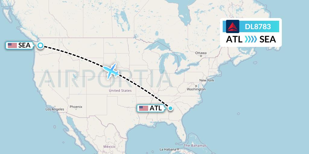 DL8783 Delta Air Lines Flight Map: Atlanta to Seattle