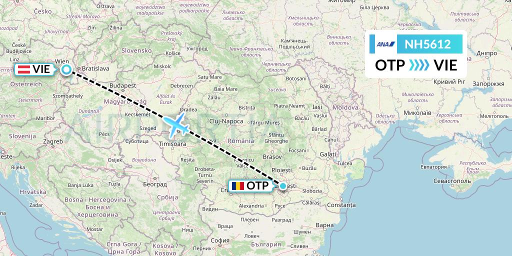 NH5612 All Nippon Airways Flight Map: Bucharest to Vienna