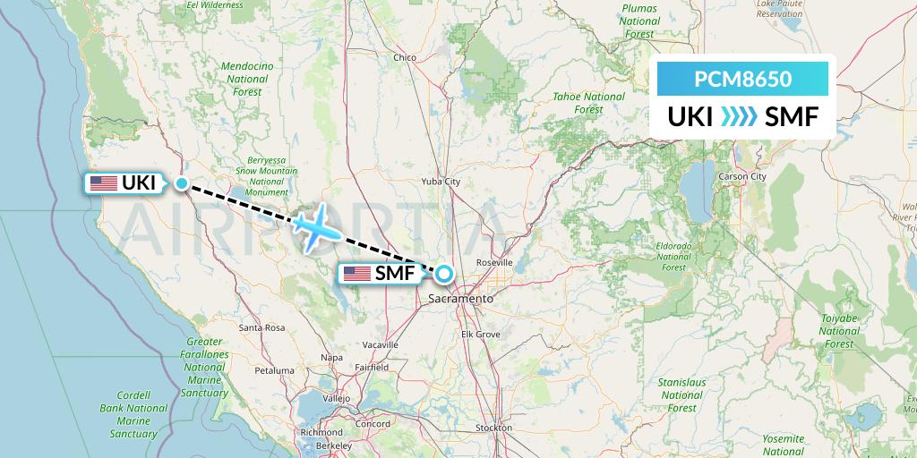 PCM8650 Westair Industries Flight Map: Ukiah to Sacramento