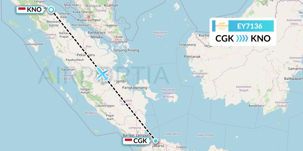EY7136 Etihad Airways Flight Map: Jakarta to Medan