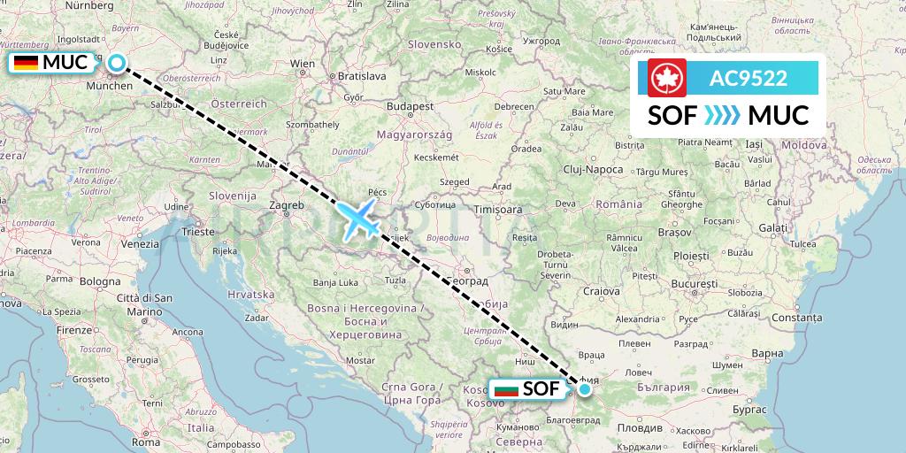 AC9522 Air Canada Flight Map: Sofia to Munich