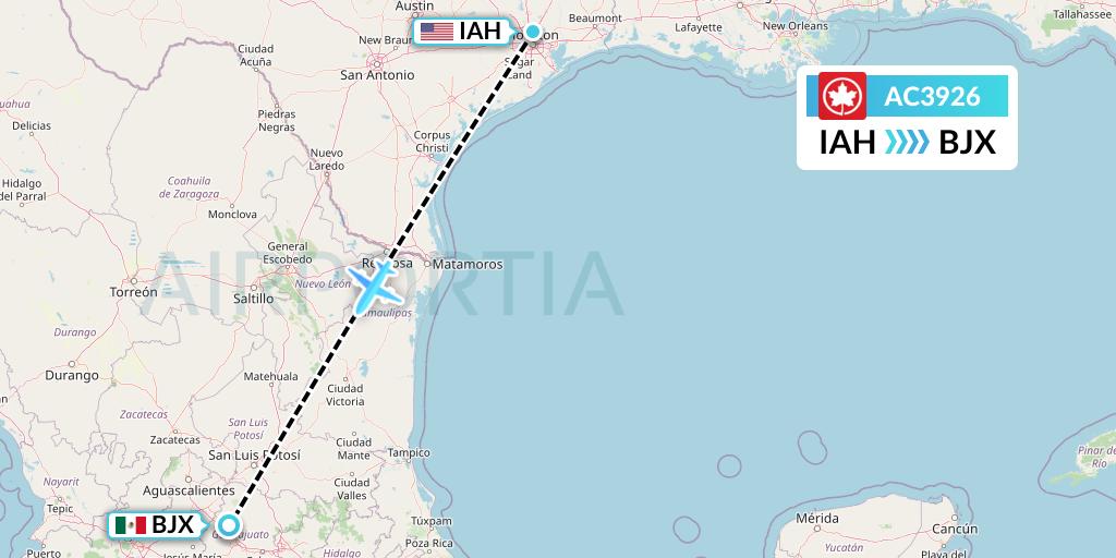 AC3926 Air Canada Flight Map: Houston to Silao