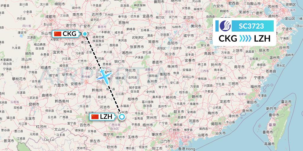 SC3723 Shandong Airlines Flight Map: Chongqing to Liuzhou