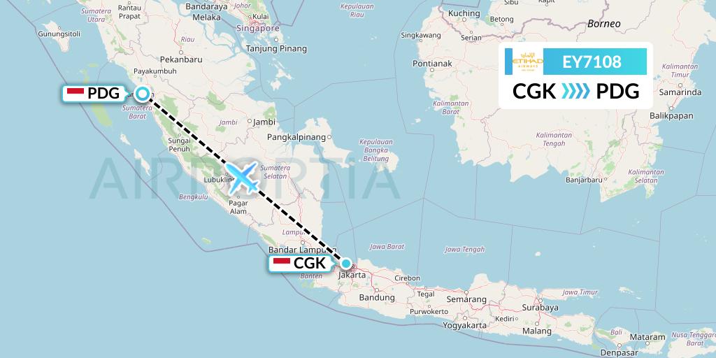 EY7108 Etihad Airways Flight Map: Jakarta to Padang