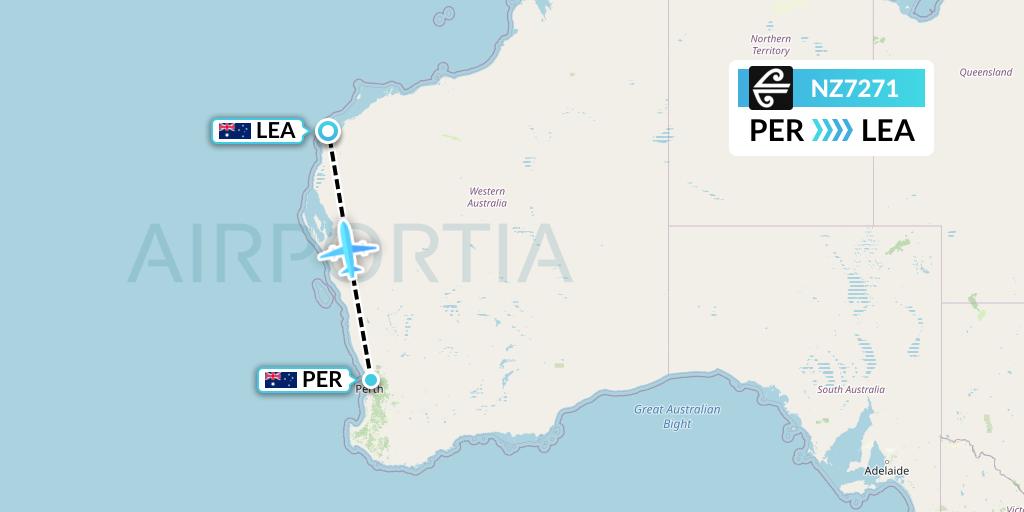 NZ7271 Air New Zealand Flight Map: Perth to Learmonth