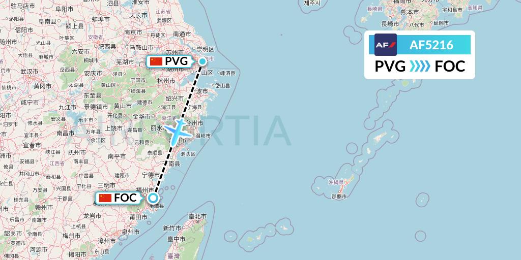 AF5216 Air France Flight Map: Shanghai to Fuzhou