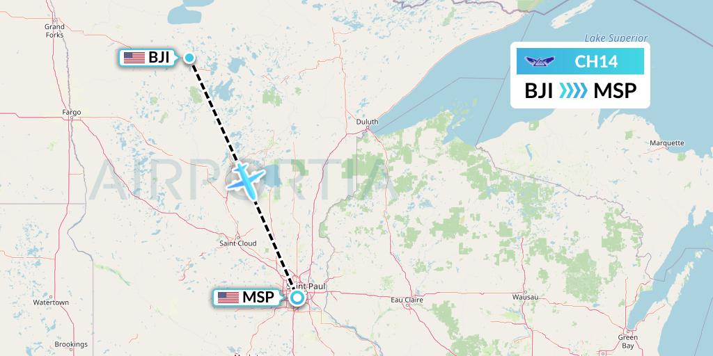 CH14 Bemidji Airlines Flight Map: Bemidji to Minneapolis