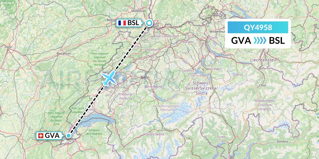 QY4958 European Air Transport Flight Map: Geneva to Basel