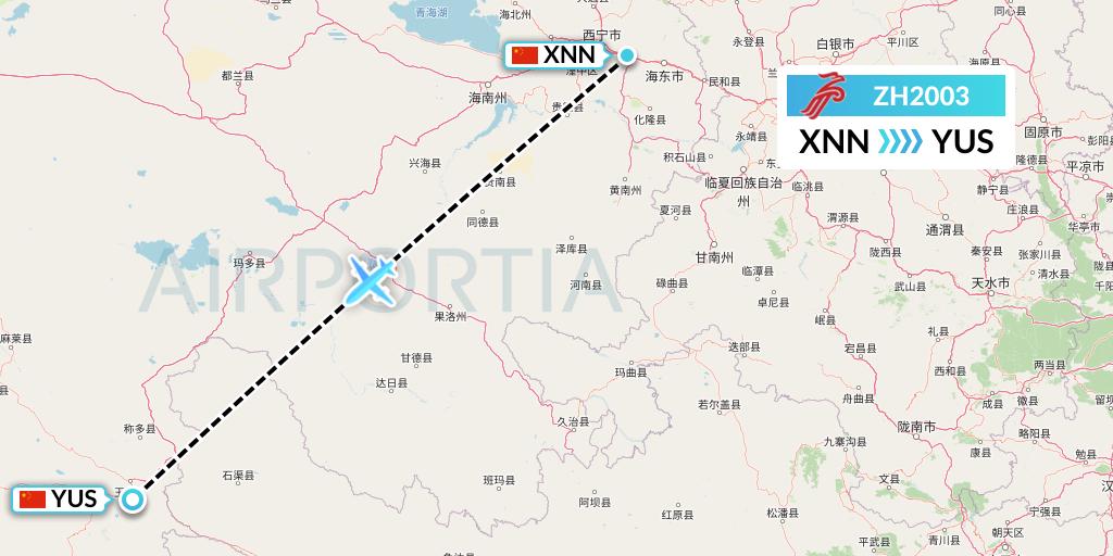 ZH2003 Shenzhen Airlines Flight Map: Xining to Yushu