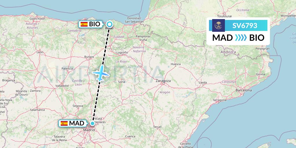 SV6793 Saudi Arabian Airlines Flight Map: Madrid to Bilbao