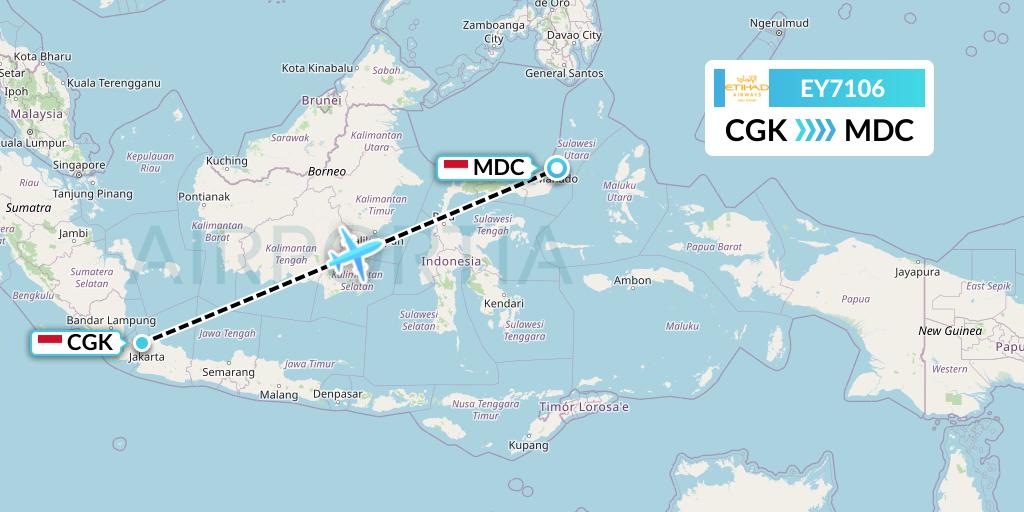 EY7106 Etihad Airways Flight Map: Jakarta to Manado