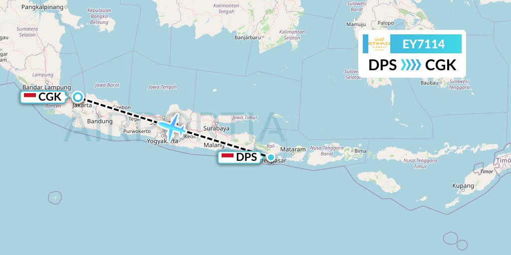 EY7114 Etihad Airways Flight Map: Denpasar to Jakarta