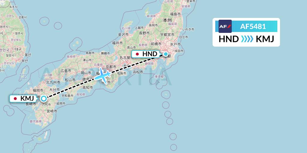 AF5481 Air France Flight Map: Tokyo to Kumamoto