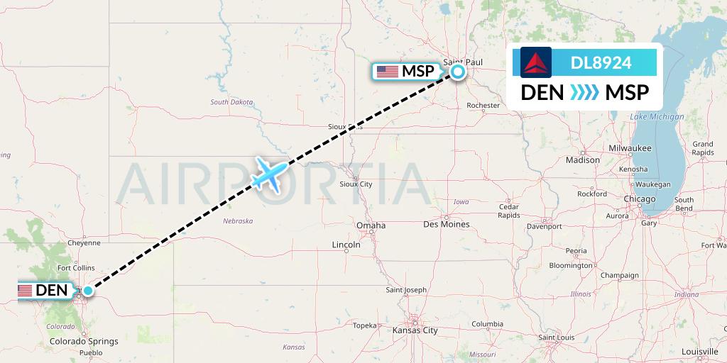 DL8924 Delta Air Lines Flight Map: Denver to Minneapolis