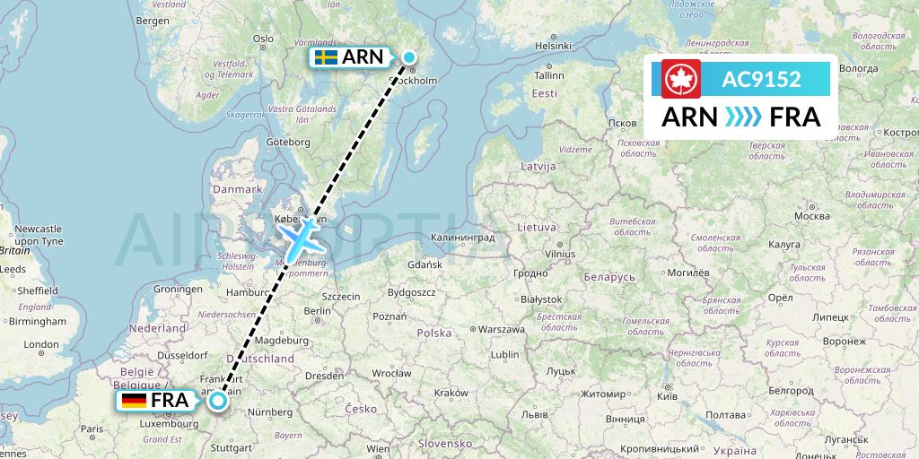 AC9152 Air Canada Flight Map: Stockholm to Frankfurt