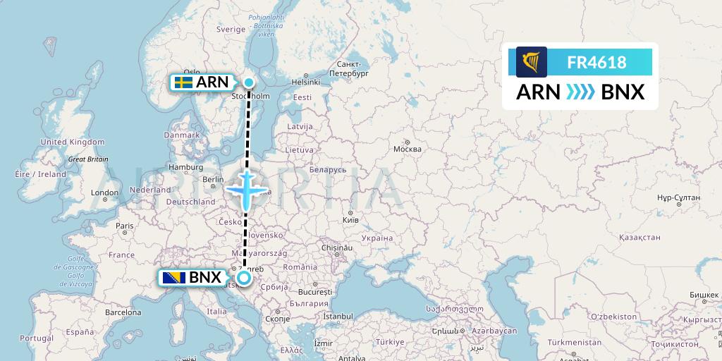 FR4618 Ryanair Flight Map: Stockholm to Banja Luka