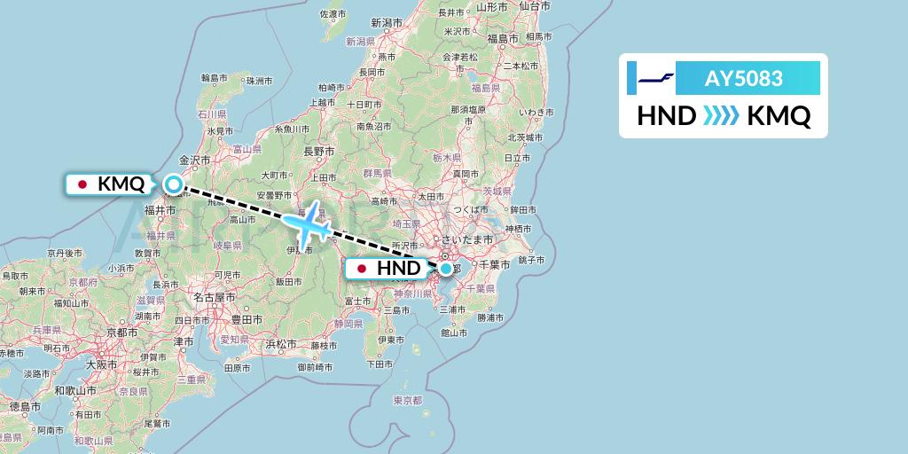 AY5083 Finnair Flight Map: Tokyo to Komatsu