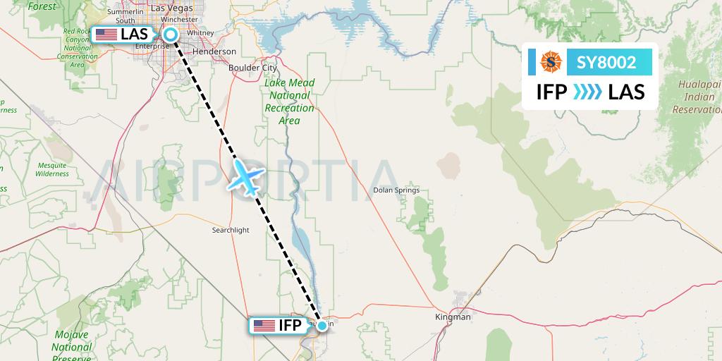 SY8002 Sun Country Airlines Flight Map: Bullhead City to Las Vegas