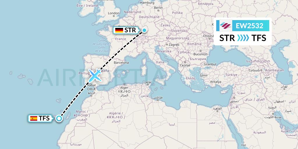 EW2532 Eurowings Flight Map: Stuttgart to Tenerife