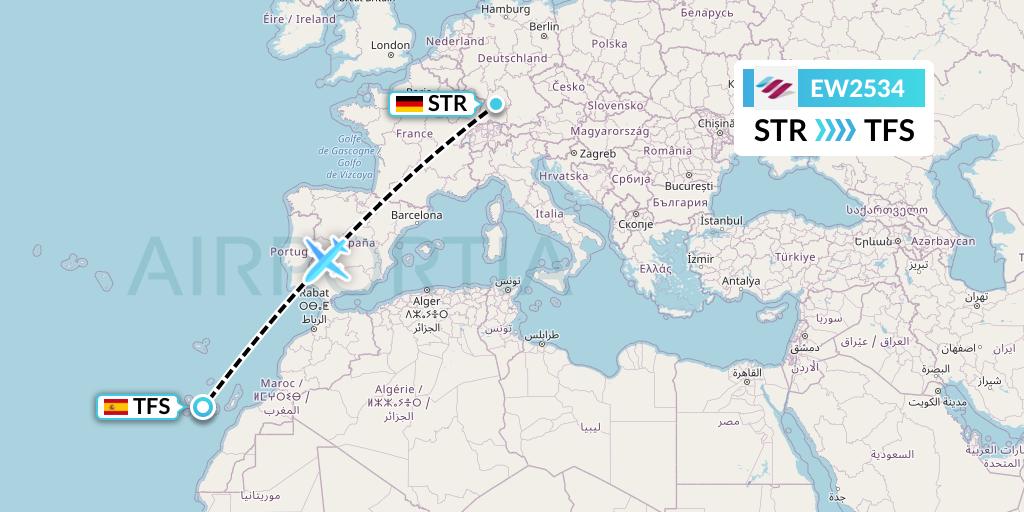 EW2534 Eurowings Flight Map: Stuttgart to Tenerife