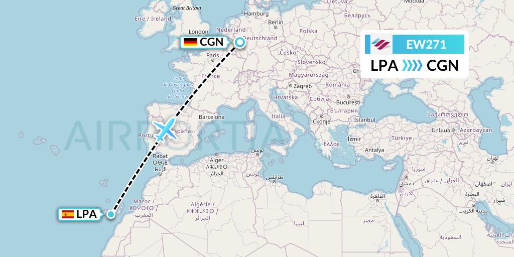 EW271 Eurowings Flight Map: Las Palmas to Cologne