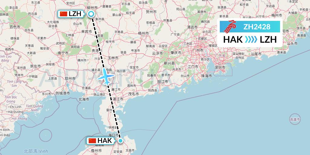 ZH2428 Shenzhen Airlines Flight Map: Haikou to Liuzhou