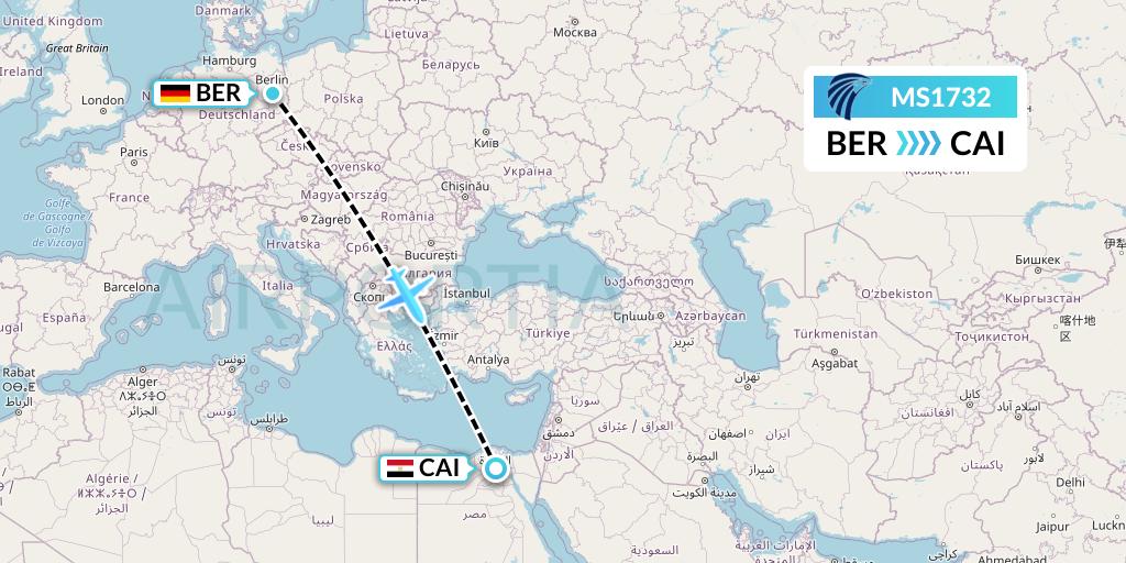 MS1732 EgyptAir Flight Map: Berlin to Cairo