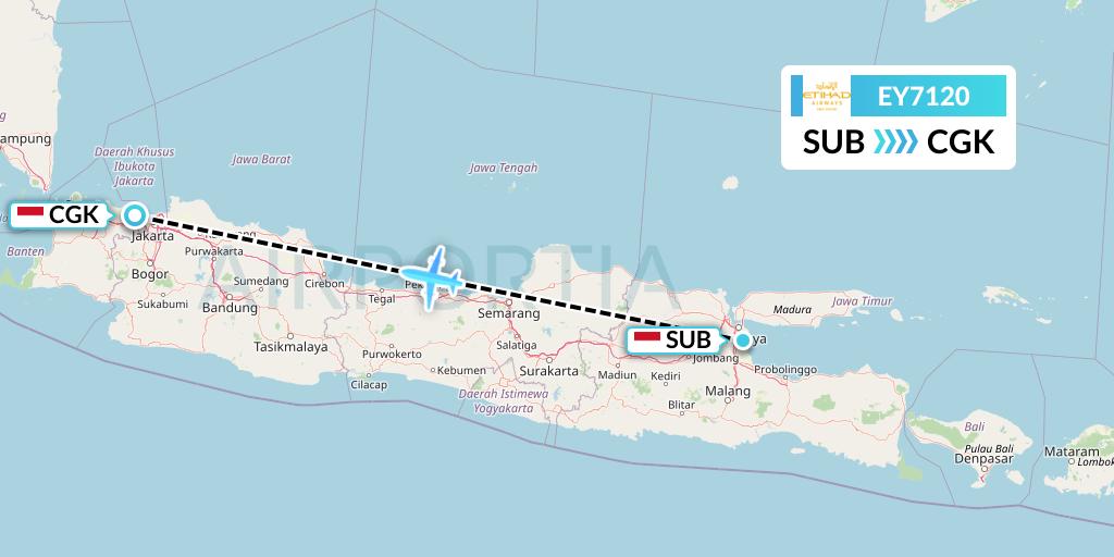 EY7120 Etihad Airways Flight Map: Surabaya to Jakarta