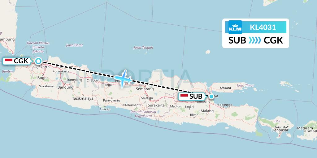 KL4031 KLM Flight Map: Surabaya to Jakarta