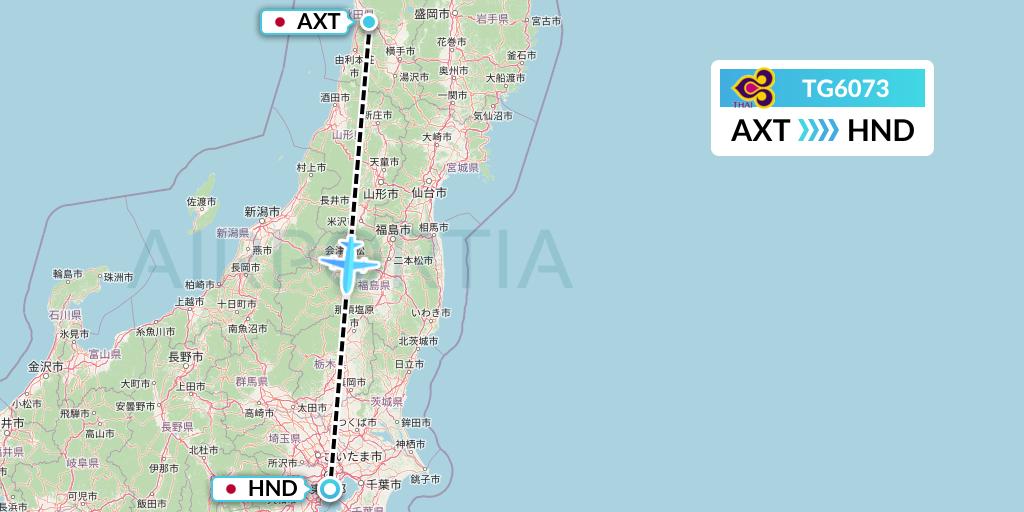 TG6073 Thai Airways Flight Map: Akita to Tokyo