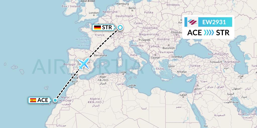 EW2931 Eurowings Flight Map: Lanzarote to Stuttgart
