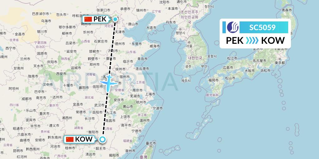 SC5059 Shandong Airlines Flight Map: Beijing to Ganzhou