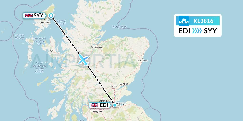 KL3816 KLM Flight Map: Edinburgh to Stornoway