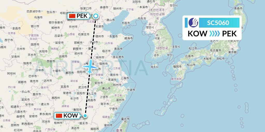 SC5060 Shandong Airlines Flight Map: Ganzhou to Beijing