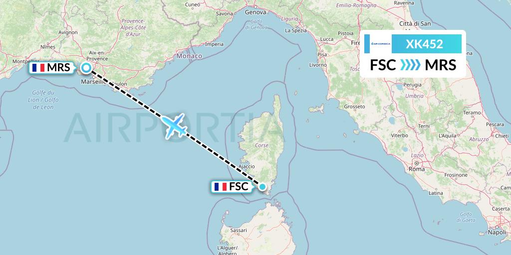 XK452 Air Corsica Flight Map: Figari to Marseille