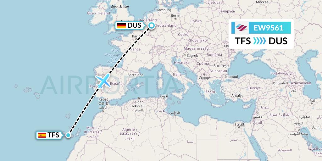 EW9561 Eurowings Flight Map: Tenerife to Dusseldorf