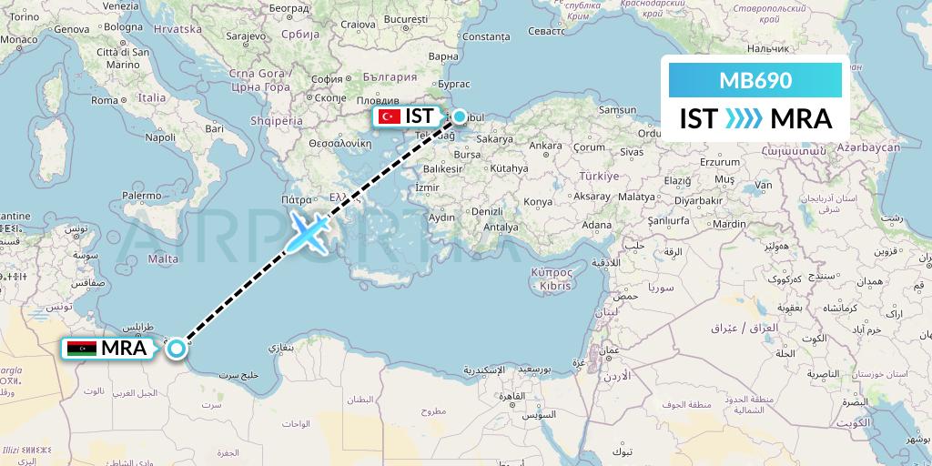MB690 MNG Airlines Flight Map: Istanbul to Misrata