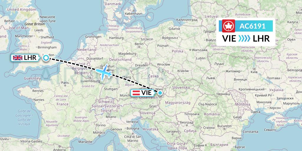 AC6191 Air Canada Flight Map: Vienna to London