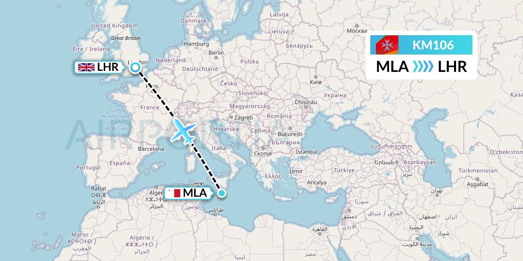 KM106 Air Malta Flight Map: Malta to London