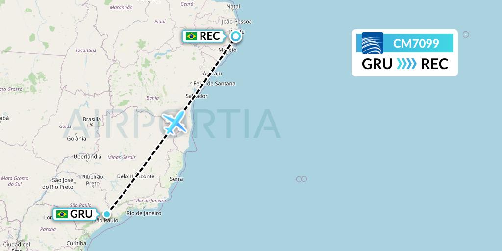 CM7099 Copa Airlines Flight Map: Sao Paulo to Recife