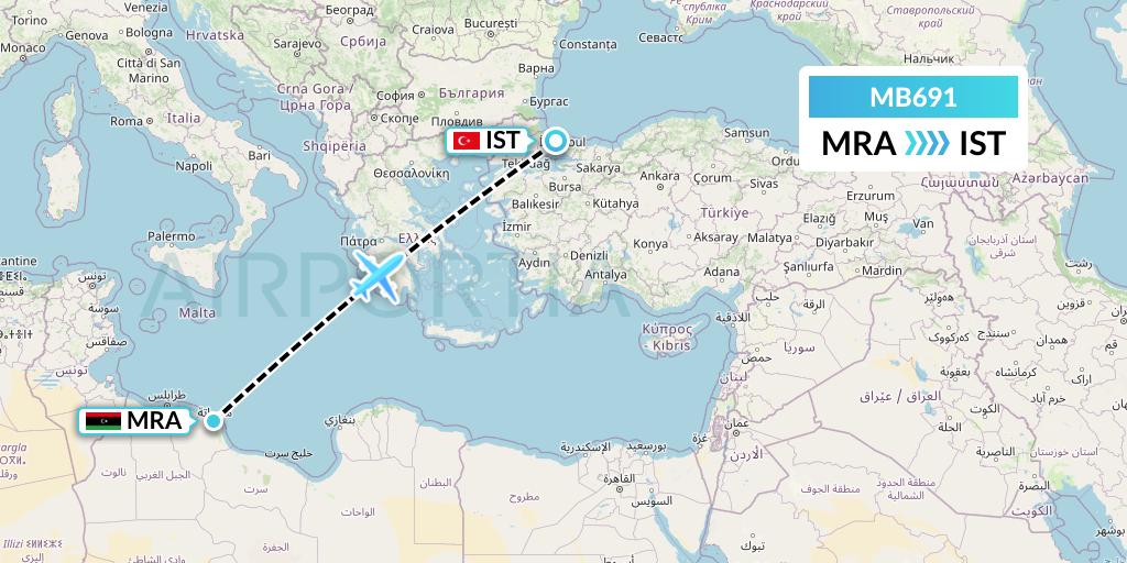MB691 MNG Airlines Flight Map: Misrata to Istanbul