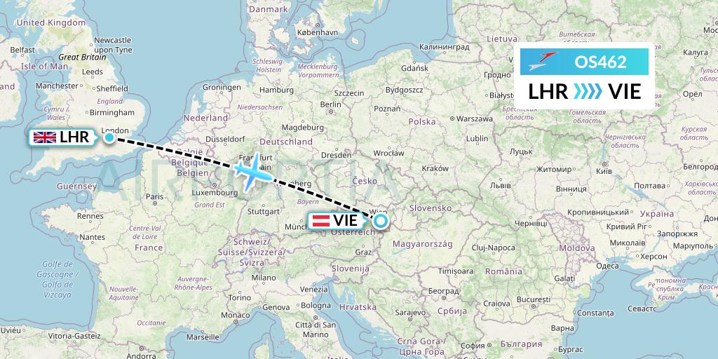 OS462 Austrian Airlines Flight Map: London to Vienna