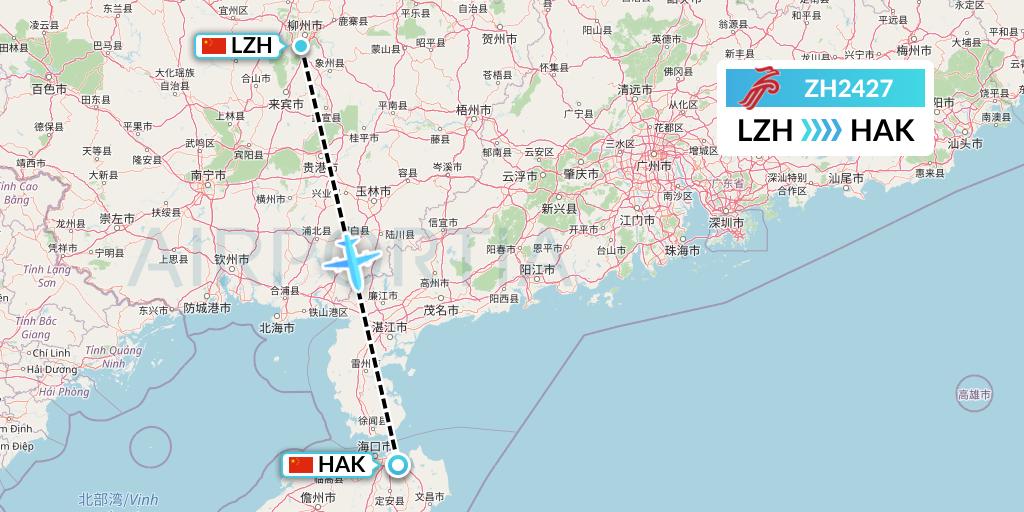 ZH2427 Shenzhen Airlines Flight Map: Liuzhou to Haikou