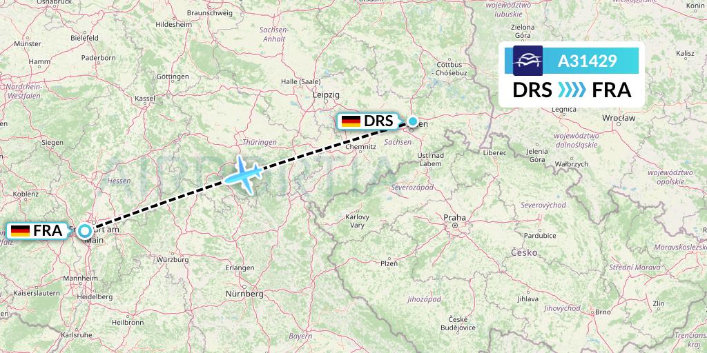 A31429 Aegean Airlines Flight Map: Dresden to Frankfurt