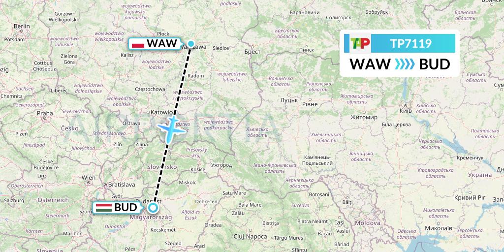TP7119 TAP Portugal Flight Map: Warsaw to Budapest